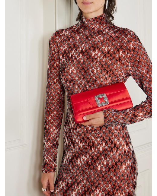 Manolo Blahnik Red Gothisi Crystal-Embellished Satin Clutch