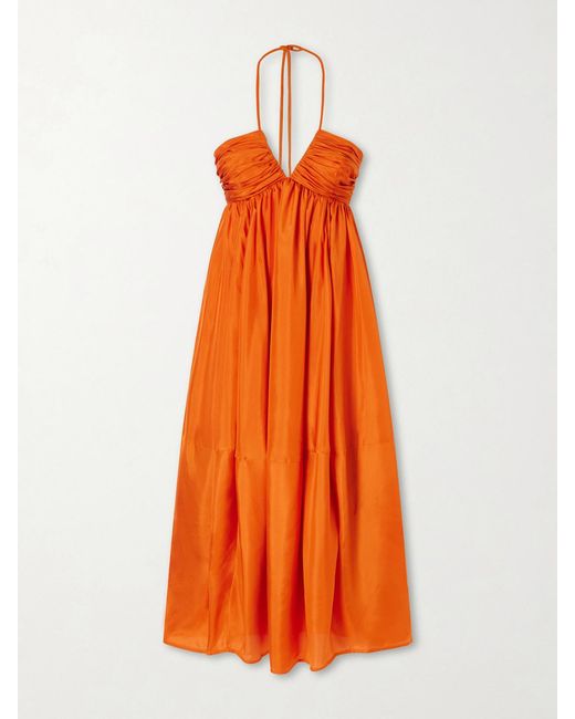 Zimmermann Orange Mahon Silk Halterneck Maxi Dress