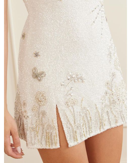 Clio Peppiatt White Wildflower Crystal-Embellished Satin Mini Dress