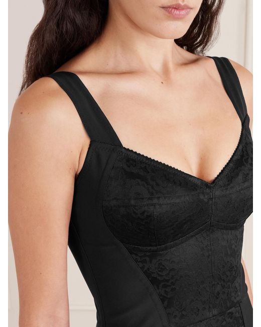 Dolce & Gabbana Lace-Paneled Jersey Midi Dress in Black | Lyst