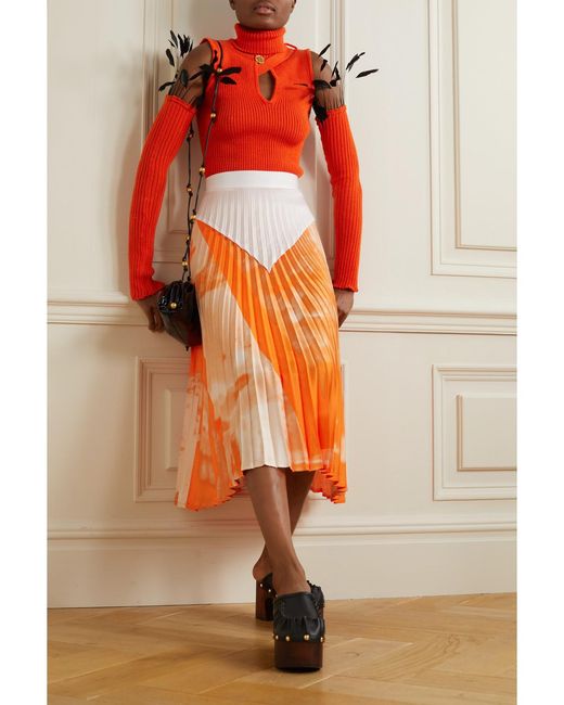 Thebe Magugu Red Convertible Feather-Trimmed Cutout Ribbed Wool Turtleneck Sweater