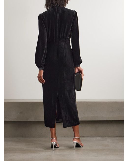 Saloni Black Domino Midikleid Aus Samt Mit Cut-Out Und Stehkragen