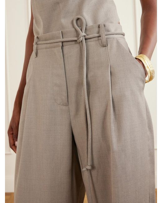 St. Agni Natural Pleated Wool-Blend Barrel-Leg Pants