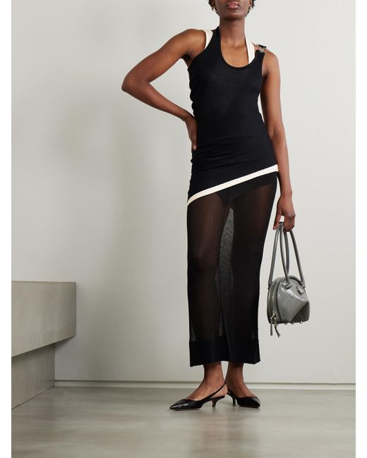 Jean Paul Gaultier Black Asymmetric Layered Buckled Ribbed Cotton-Jersey Tank