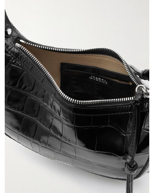 Isabel Marant Black Oskan Moon Schultertasche Aus Lackleder Mit Krokodileffekt Und Verzierungen