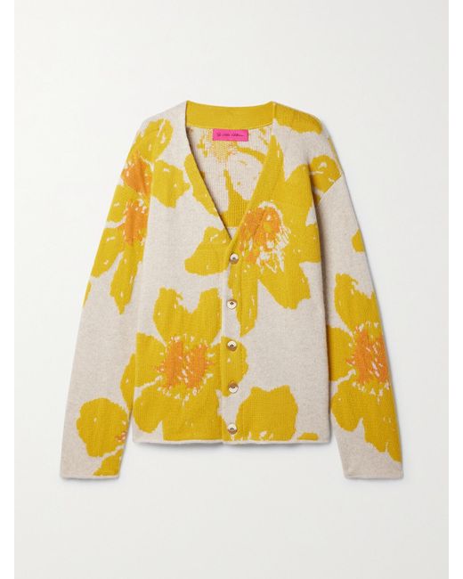 The Elder Statesman Yellow Oversized Intarsia Cashmere Cardigan