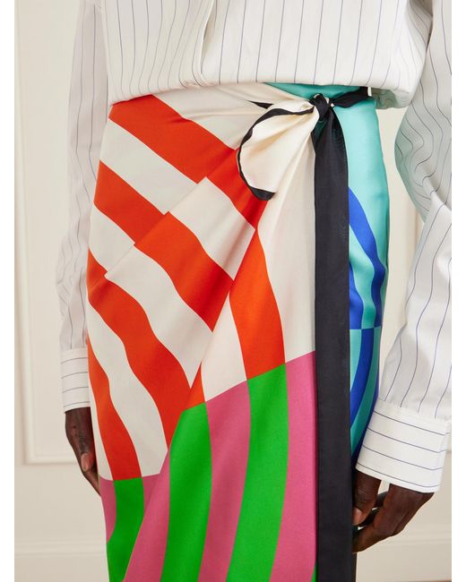 Dries Van Noten White Printed Silk Wrap Scarf-Skirt
