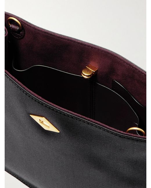 Metier Black Stowaway Leather-Trimmed Satin Shoulder Bag