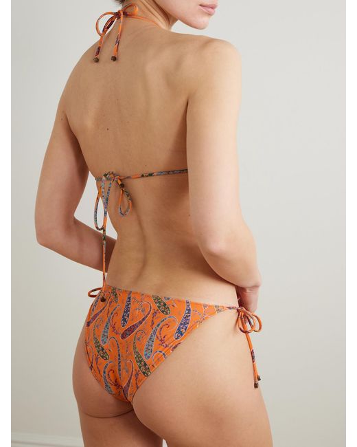 Etro Orange Embellished Paisley-Print Triangle Bikini