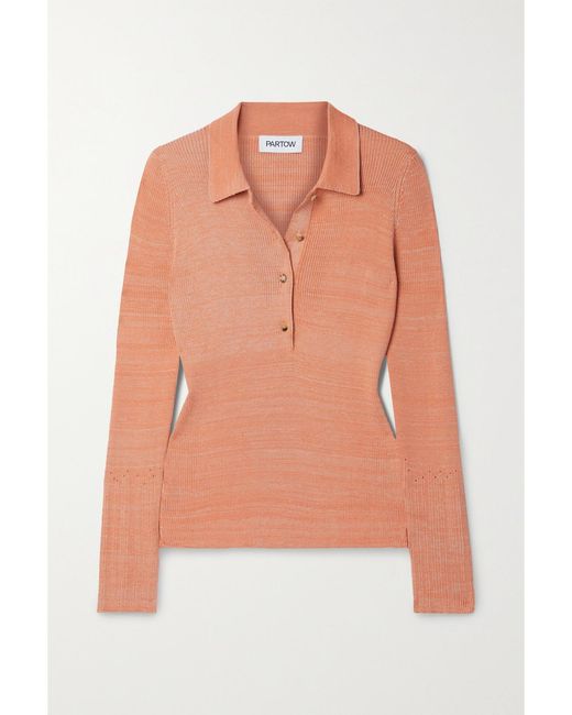 Partow Pink Josie Ribbed Silk And Cotton-Blend Polo Sweater