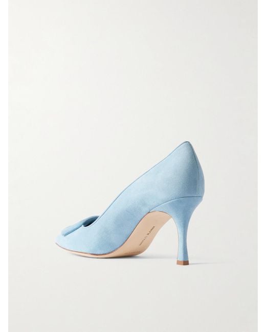 Manolo Blahnik Blue Maysale 70 Buckled Suede Pumps