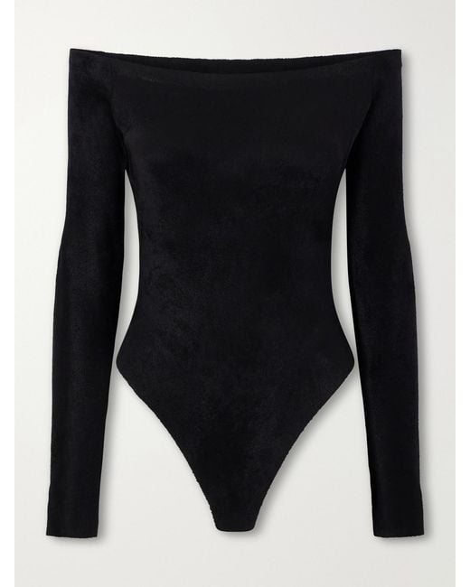 Alaïa Black Off-The-Shoulder Velvet Bodysuit