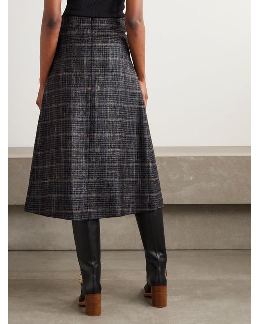 Gabriela Hearst Gray Wesley Pleated Checked Wool And Silk-Blend Midi Skirt