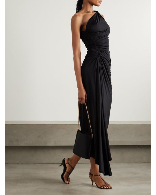 TOVE Black Franca Twisted Asymmetric One-Shoulder Stretch-Jersey Maxi Dress