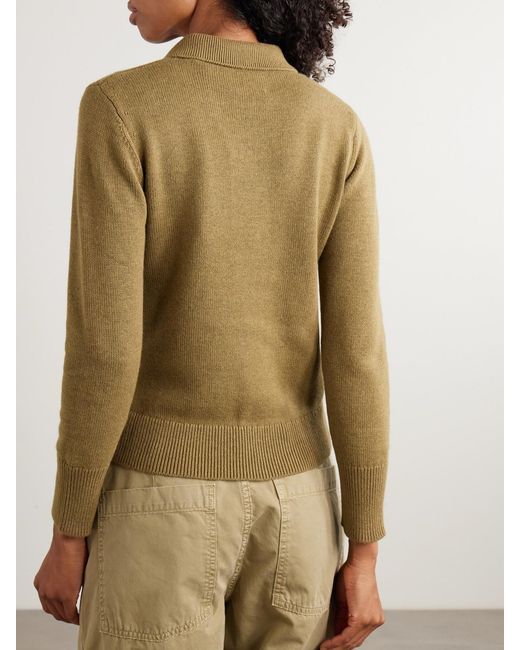 Isabel Marant Green Nola Intarsia Cotton And Wool-Blend Polo Sweater