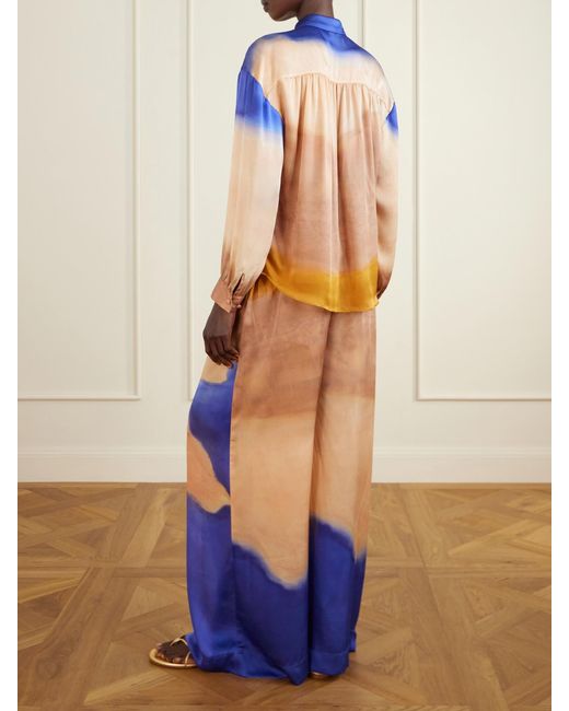 Ulla Johnson Blue Gesture Ruffled Dégradé Silk-Satin Blouse