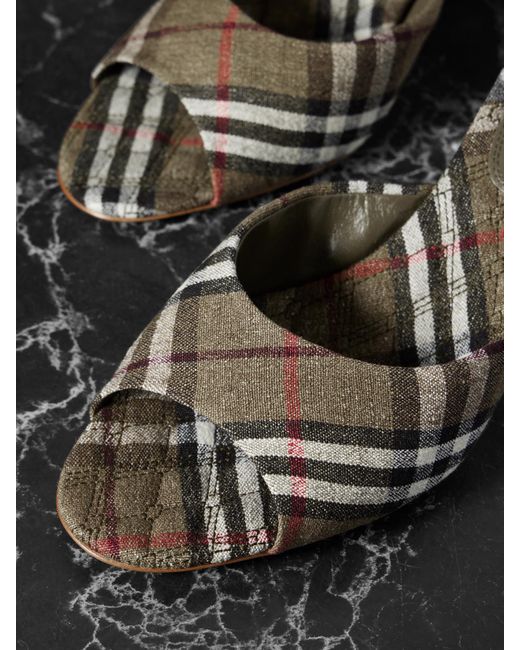 Burberry Black Checked Linen Mules