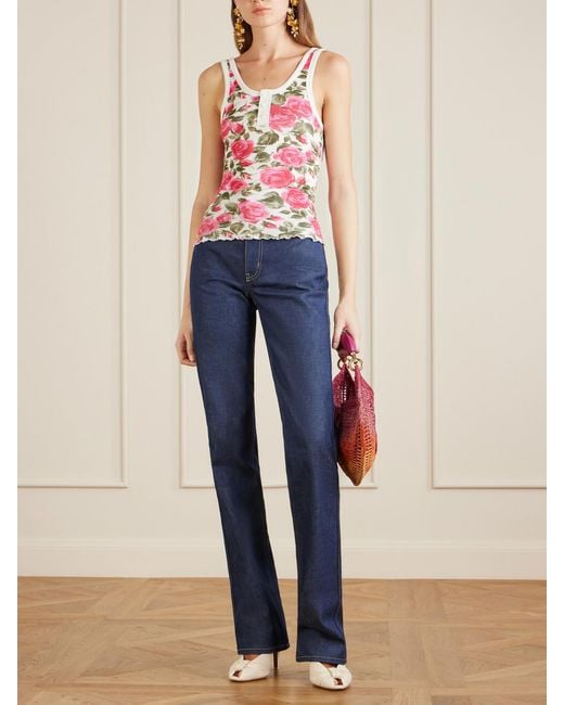 Chloé Pink Floral-Print Ribbed Stretch-Cotton Jersey Tank