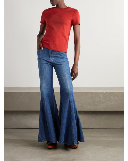 Chloé Red T-Shirt Aus Baumwoll-Jersey Mit Prints