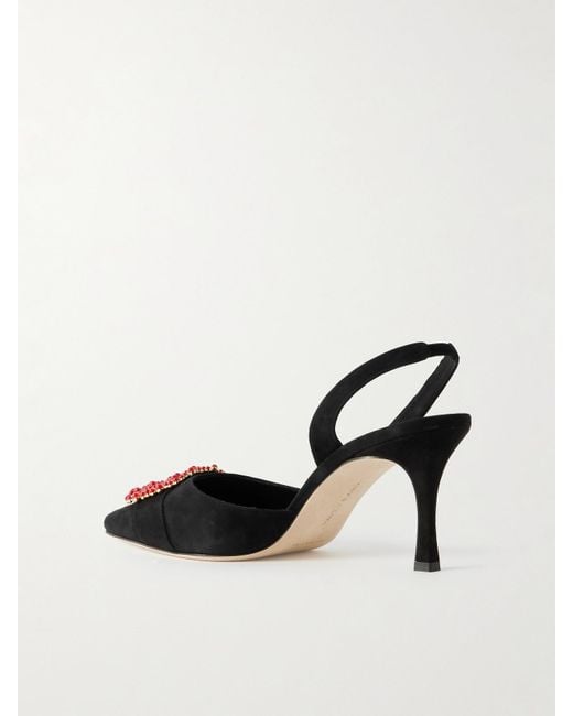 Manolo Blahnik Black Gibsli 70 Slingback-Pumps Aus Veloursleder Mit Verzierung