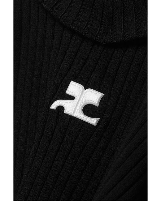 Courreges Black Reedition Embroidered Ribbed-Knit Turtleneck Sweater