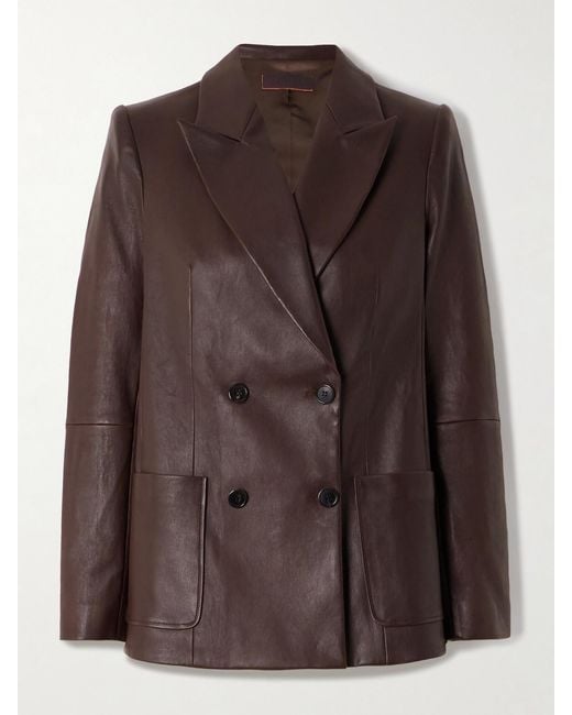 Stouls Brown Jones Double-Breasted Leather Blazer