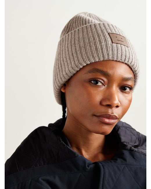 Acne Natural Appliquéd Ribbed Wool And Yak-Blend Beanie