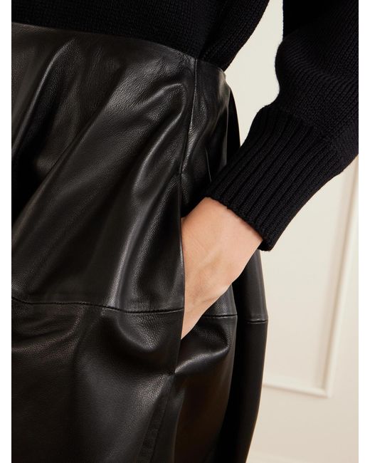 Totême Black Leather Midi Skirt