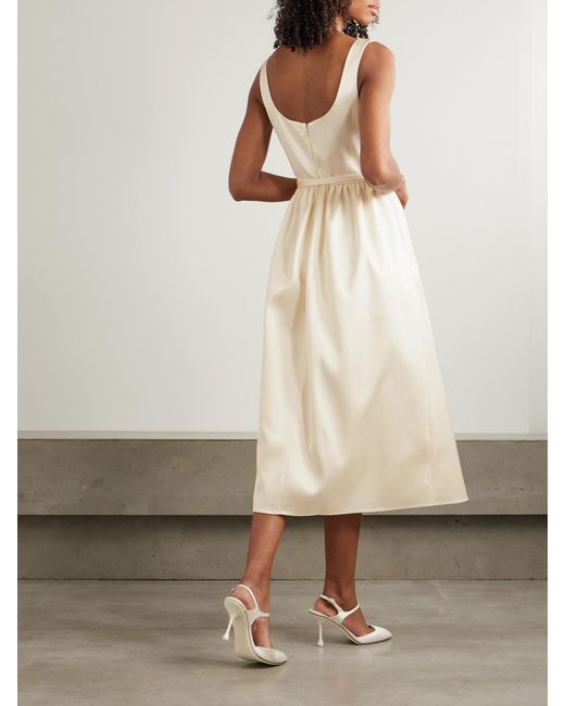 Self-Portrait White Appliquéd Belted Satin Midi Dress