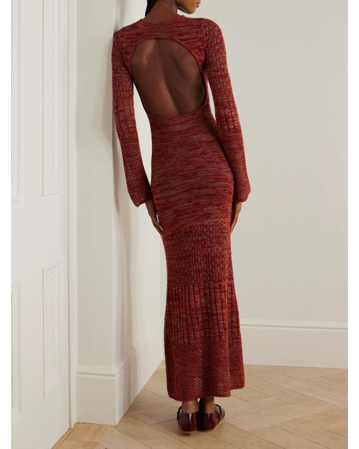 Robe Longue Dos Ouvert En Alpaga À Mailles Côtelées Et Pointelle Murga Escvdo en coloris Red