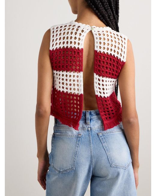 Farm Rio Red Fringed Striped Crocheted Cotton Tank