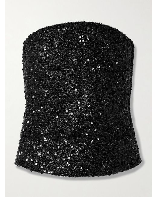 Isabel Marant Black Aviana Strapless Sequined Metallic Tulle Top