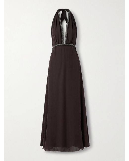 Johanna Ortiz Brown New Destiny Maxikleid Aus Seiden-Georgette Mit Kristallen