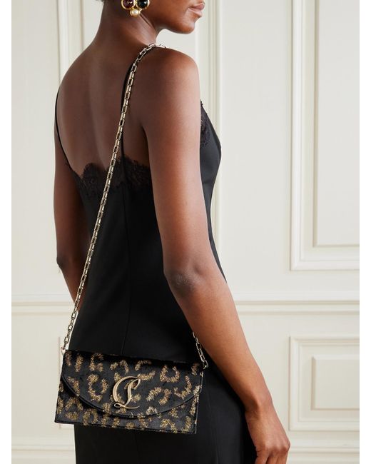 Christian Louboutin Black Loubi54 Clutch Aus Metallic-Samt Mit Jacquard-Muster Und Verzierung