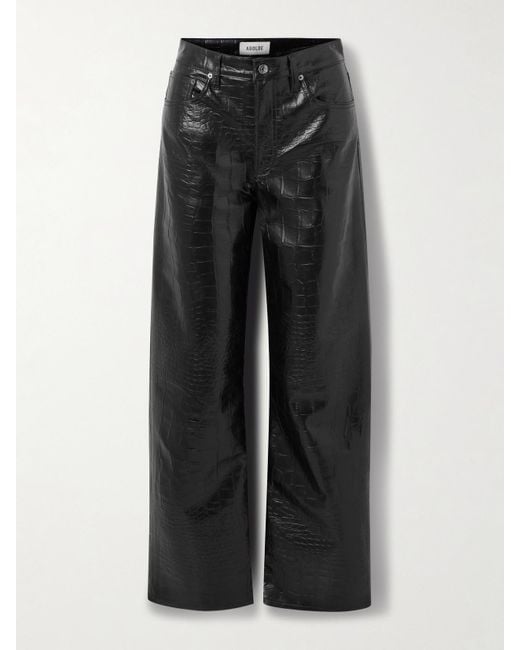 Agolde Black Arc Croc-Effect Barrel-Leg Pants