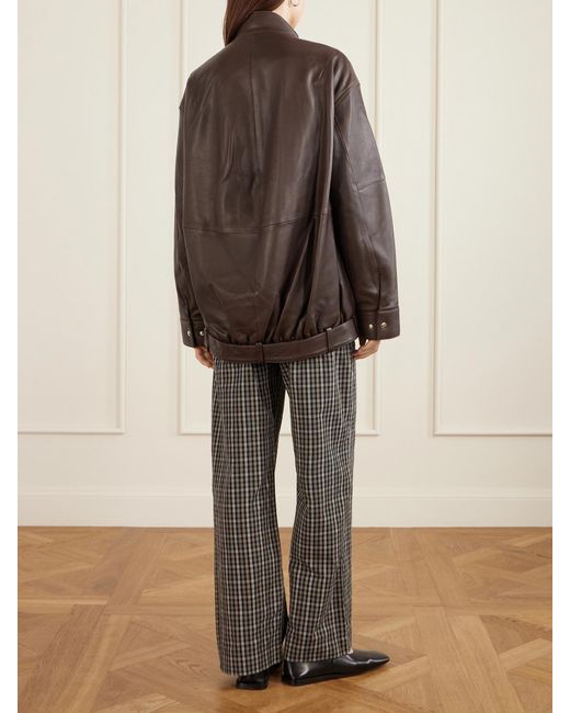 Tibi Brown Belted Leather Bomber Jacket