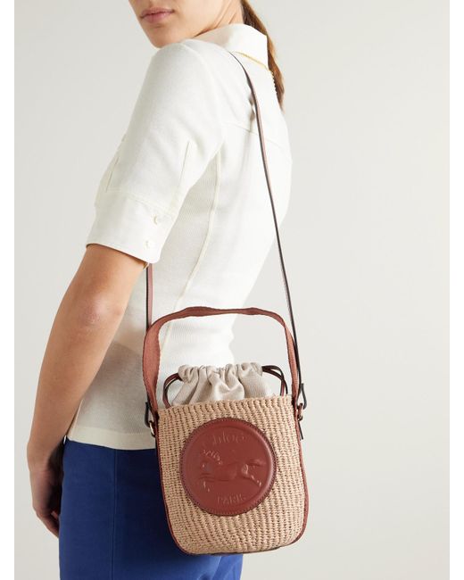 Sac À Main En Raphia À Finitions En Cuir Et En Toile Horse Medal Basket Chloé en coloris Brown