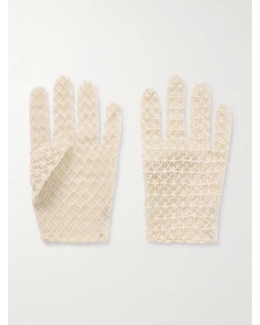 Clio Peppiatt Natural Pearl-Like Embellished Embroidered Tulle Gloves
