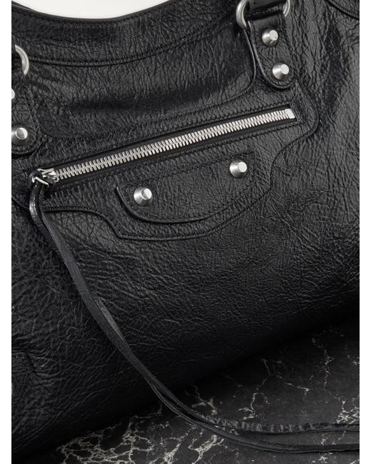 Balenciaga Black Le City Medium Embellished Textured-Leather Tote Bag
