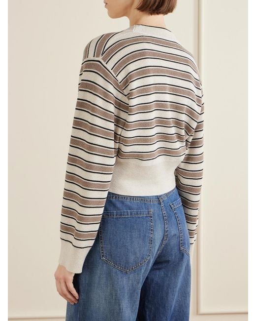 Brunello Cucinelli Natural Stripe Cotton-Blend Cardigan