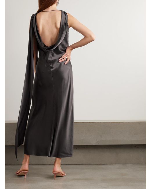 Robe Midi Dos Nu En Satin De Soie À Drapés Acne en coloris Black