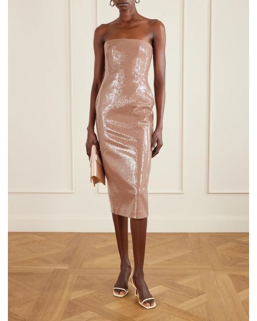 Alex Perry Natural Strapless Sequined Stretch-Mesh Gown