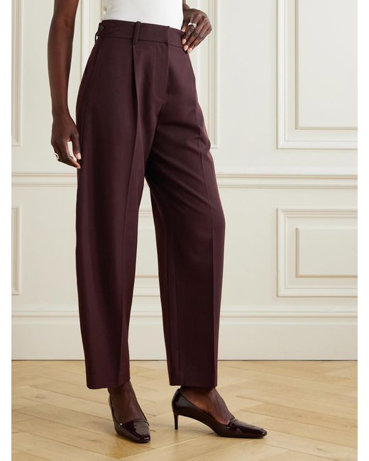 Brunello Cucinelli Purple Pleated Wool And Cotton-Blend Twill Tapered Pants