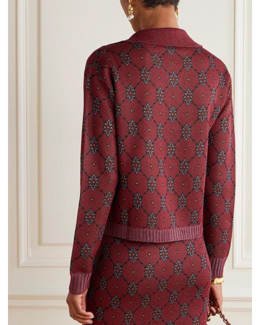 Etro Red Jacquard-Knit Cardigan
