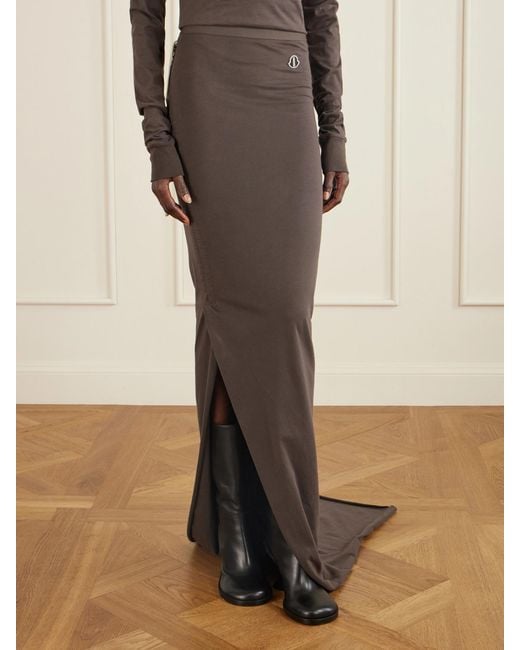 Rick Owens Brown Moncler Appliquéd Cotton-Jersey Maxi Skirt