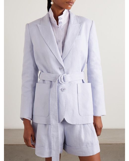 Zimmermann Purple Luna Belted Topstitched Linen Blazer