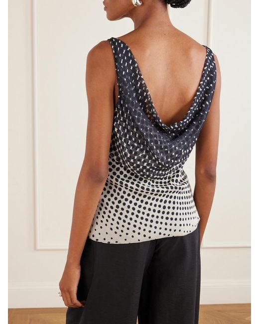 Christopher John Rogers Blue Halftone Wiggle Dot Printed Crinkled-Chiffon Top