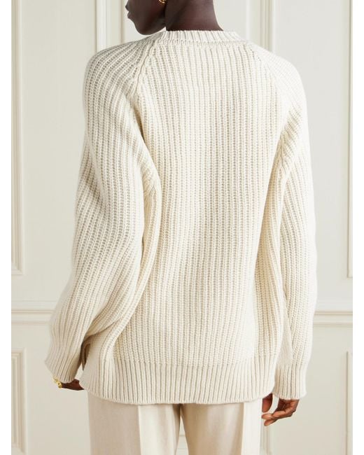 Another Tomorrow Natural Oversized Ribbed Recycled Cashmere And Wool-Blend Sweater