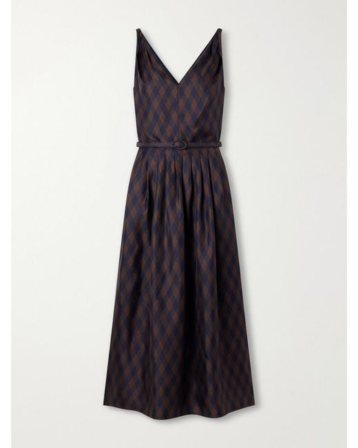 Oscar de la Renta Blue Argyle Silk-Twill Midi Dress