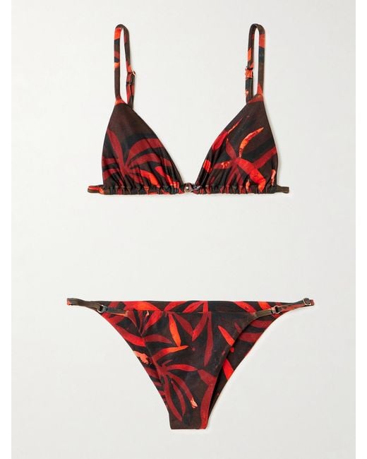 SARA CRISTINA Red Arena Pearl-Embellished Stretch-Econyl Bikini